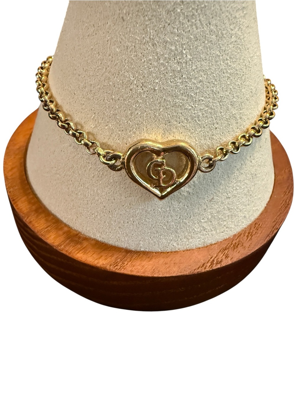Christian Dior Gold Heart Link Bracelet with Interlocking CD Logo Accent 7”